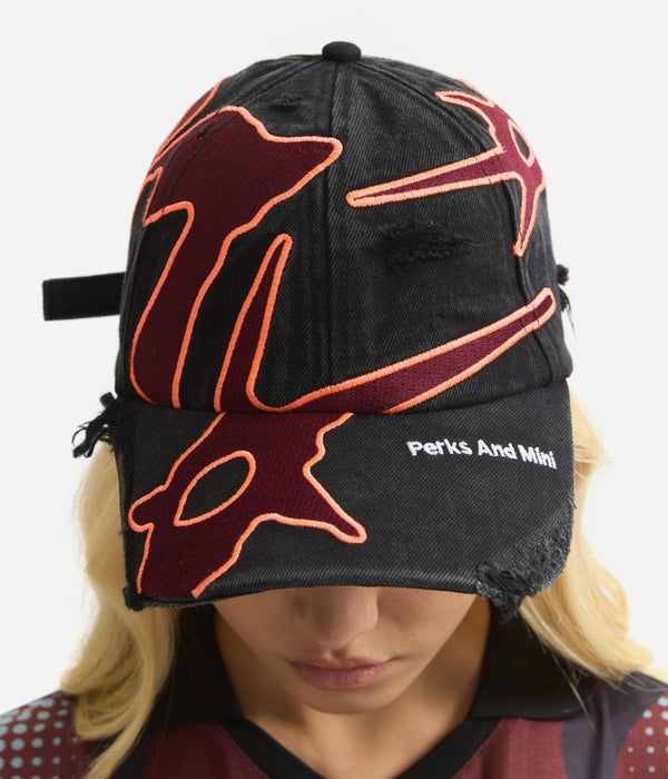 P.A.M. "SEVEN EIGHTHS BASEBALL CAP" BLACK WASH/DEEP RED