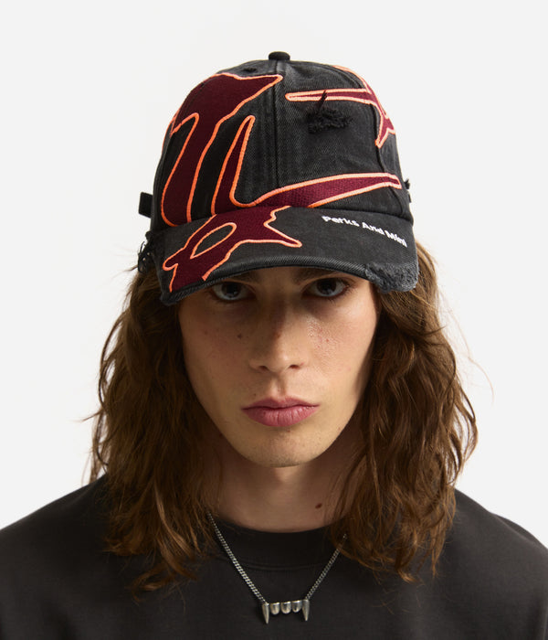 P.A.M. "SEVEN EIGHTHS BASEBALL CAP" BLACK WASH/DEEP RED