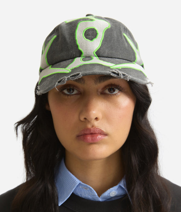 P.A.M. "THIRTY THREE AND A THIRD BASEBALL CAP" BLACK WASH/SHARP GREEN