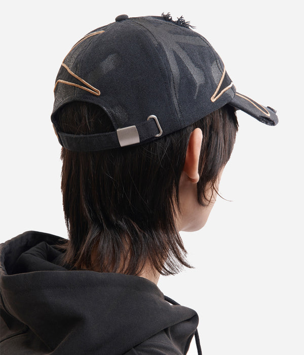 P.A.M. "DISTRESSED URCHIN TAG BASEBALL CAP" BLACK WASH