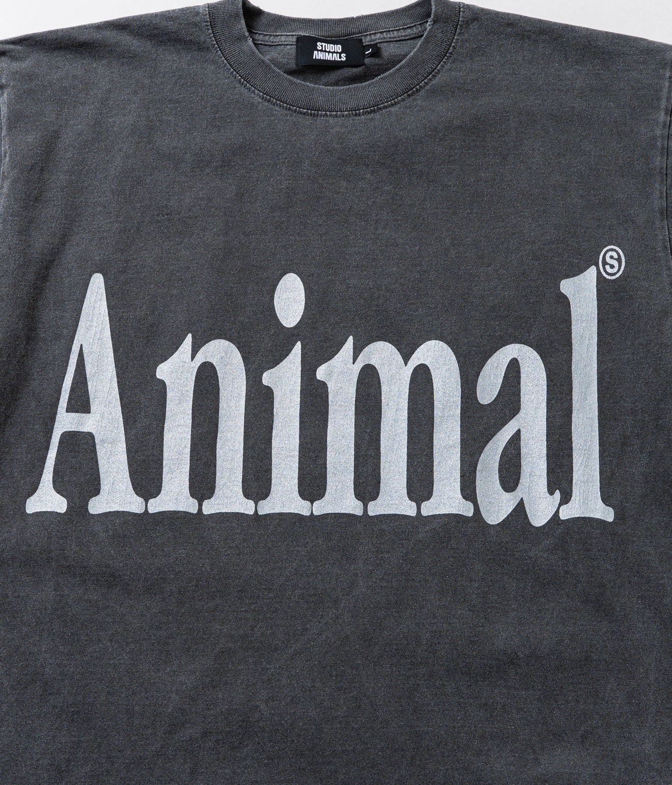 STUDIO ANIMALS “Animals Letter” T-Shirt Solid Print Faded Black
