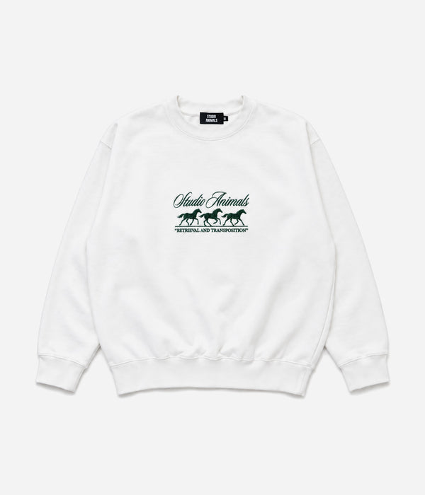 STUDIO ANIMALS "Running horse" Embroidered sweatshirt WHITE