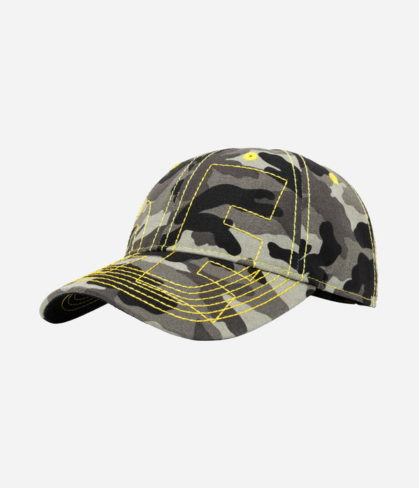 b.Eautiful "Vapor 6 Panel Hat" Dark Grey Camo / Yellow - WEAREALLANIMALS