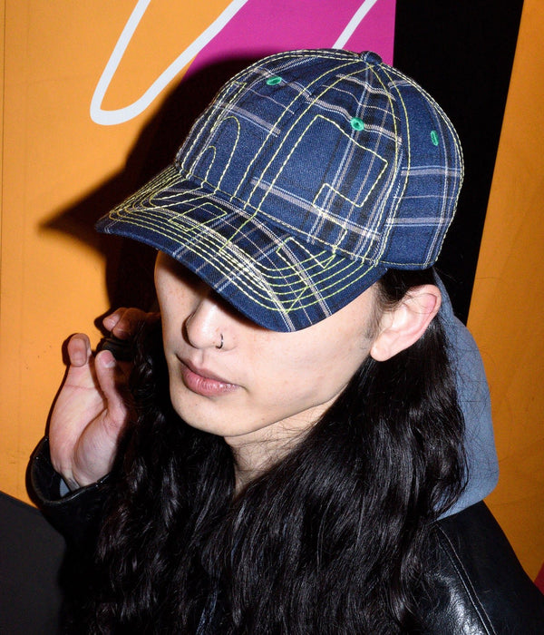 b.Eautiful "Vapor Low Profile Hat" Navy Plaid / Highlighter - WEAREALLANIMALS
