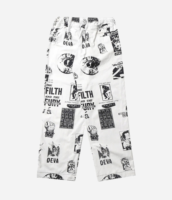 DEVÁ STATES "FILTH Printed Easy Pants" White - WEAREALLANIMALS