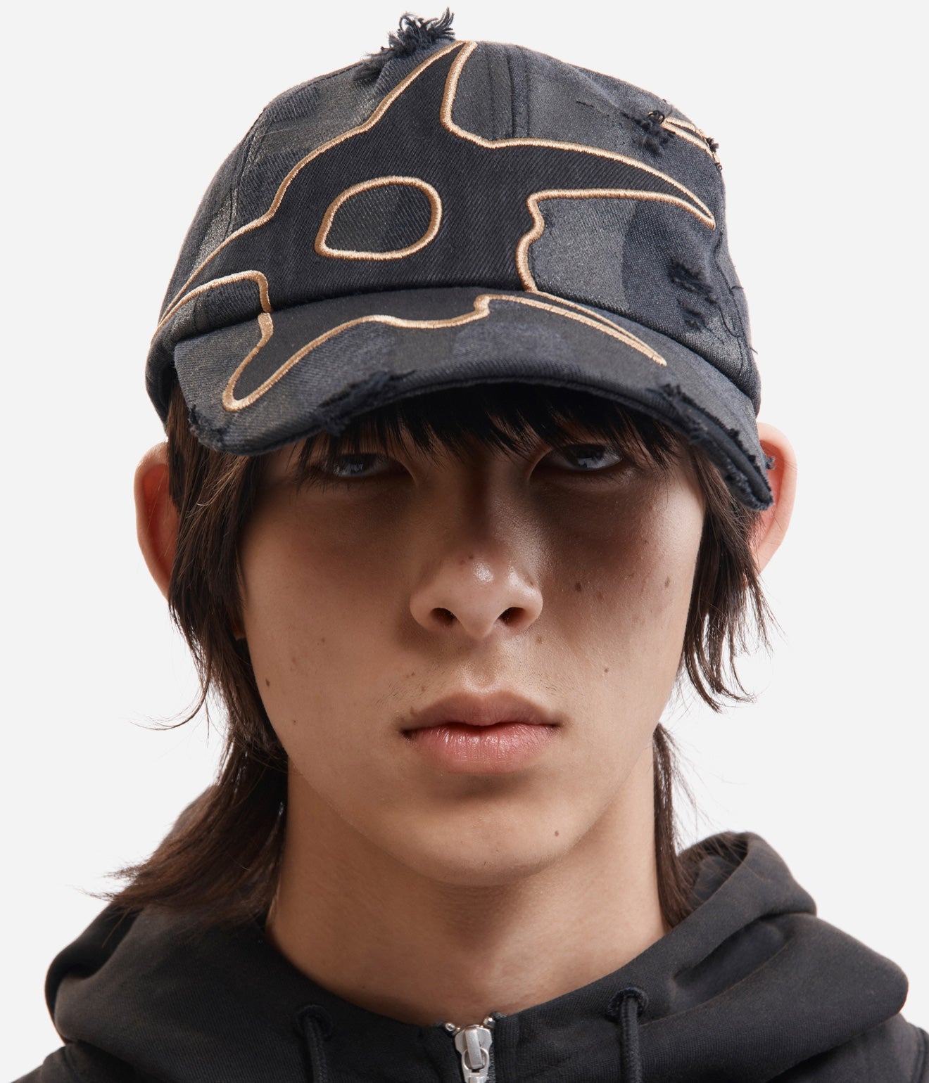 P.A.M. "DISTRESSED URCHIN TAG BASEBALL CAP" BLACK WASH - WEAREALLANIMALS