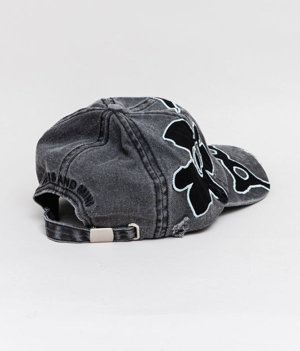 P.A.M. "LOCKE DENIM APPLIQUE BASEBALL CAP" FADED BLACK - WEAREALLANIMALS