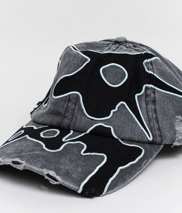 P.A.M. "LOCKE DENIM APPLIQUE BASEBALL CAP" FADED BLACK - WEAREALLANIMALS