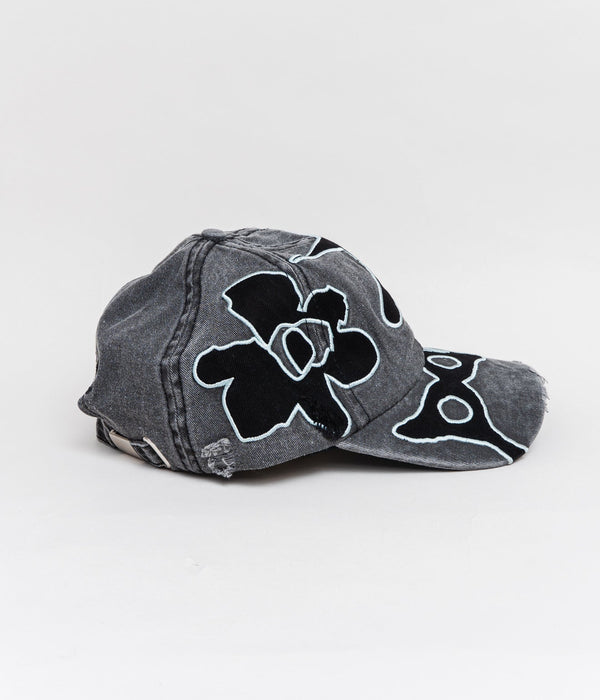 P.A.M. "LOCKE DENIM APPLIQUE BASEBALL CAP" FADED BLACK - WEAREALLANIMALS
