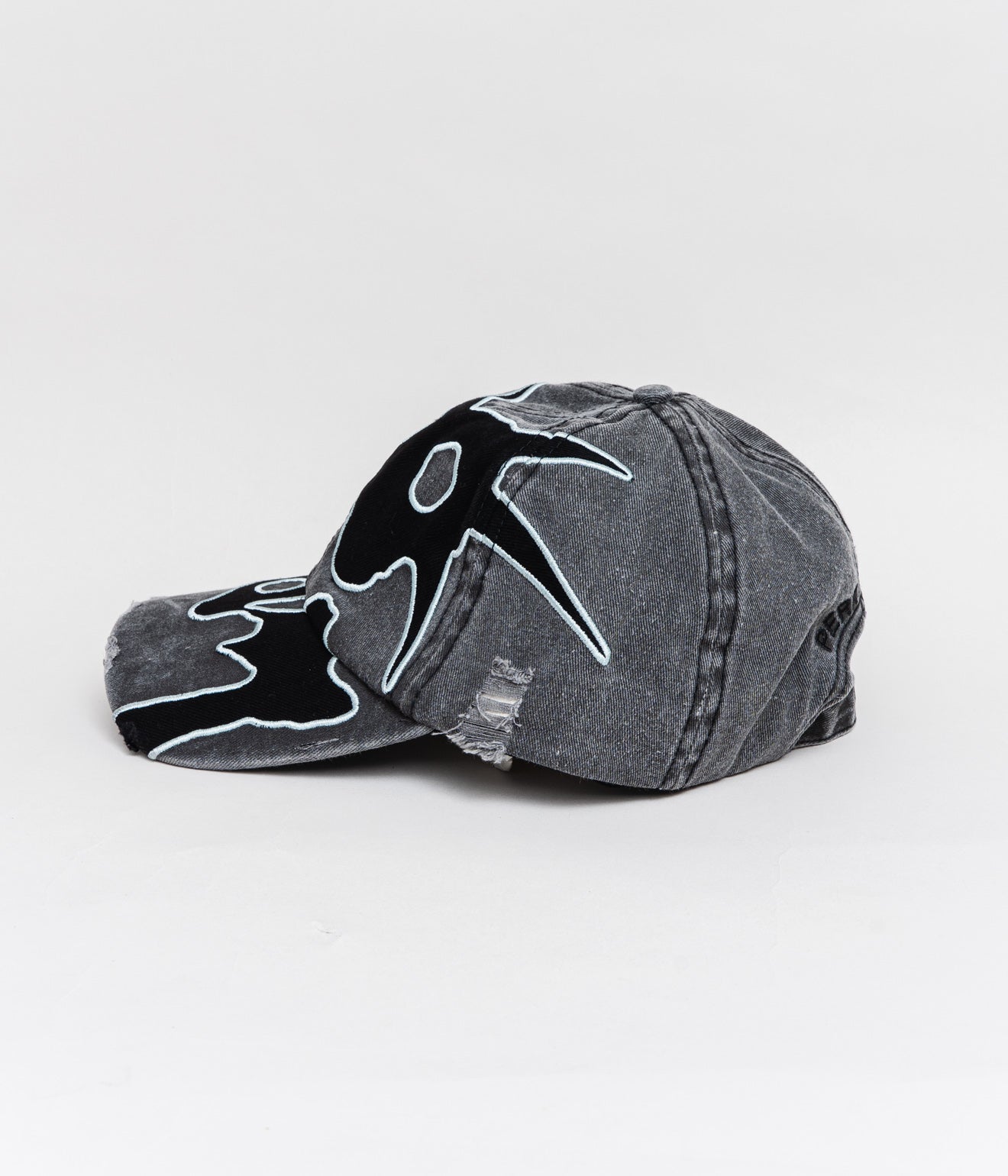 P.A.M. "LOCKE DENIM APPLIQUE BASEBALL CAP" FADED BLACK - WEAREALLANIMALS