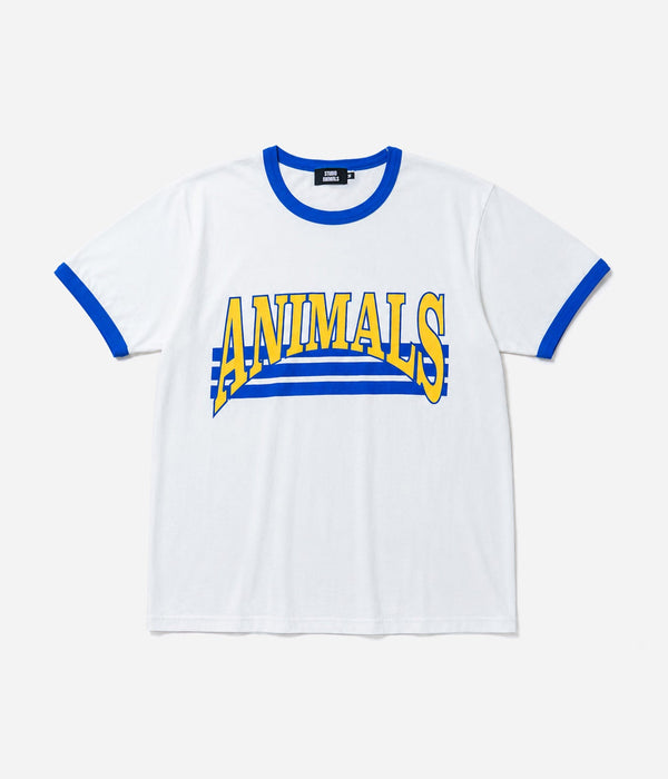 STUDIO ANIMALS “Curved Arch Logo” S/S T-Shirt White / Blue - WEAREALLANIMALS