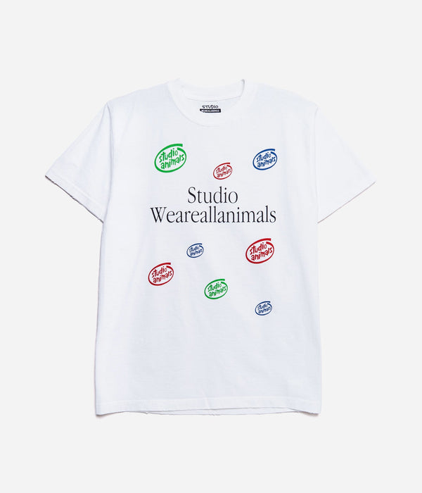 STUDIO WEAREALLANIMALS "Multiple Round Logo S/S T - SHIRT" WHITE - WEAREALLANIMALS