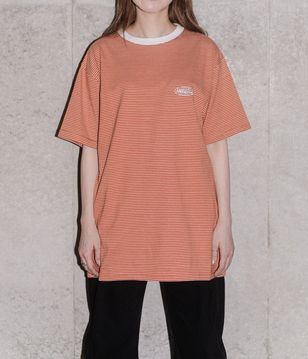 STUDIO WEAREALLANIMALS "Oval Logo STRIPE T - SHIRT " ORANGE/WHITE - WEAREALLANIMALS