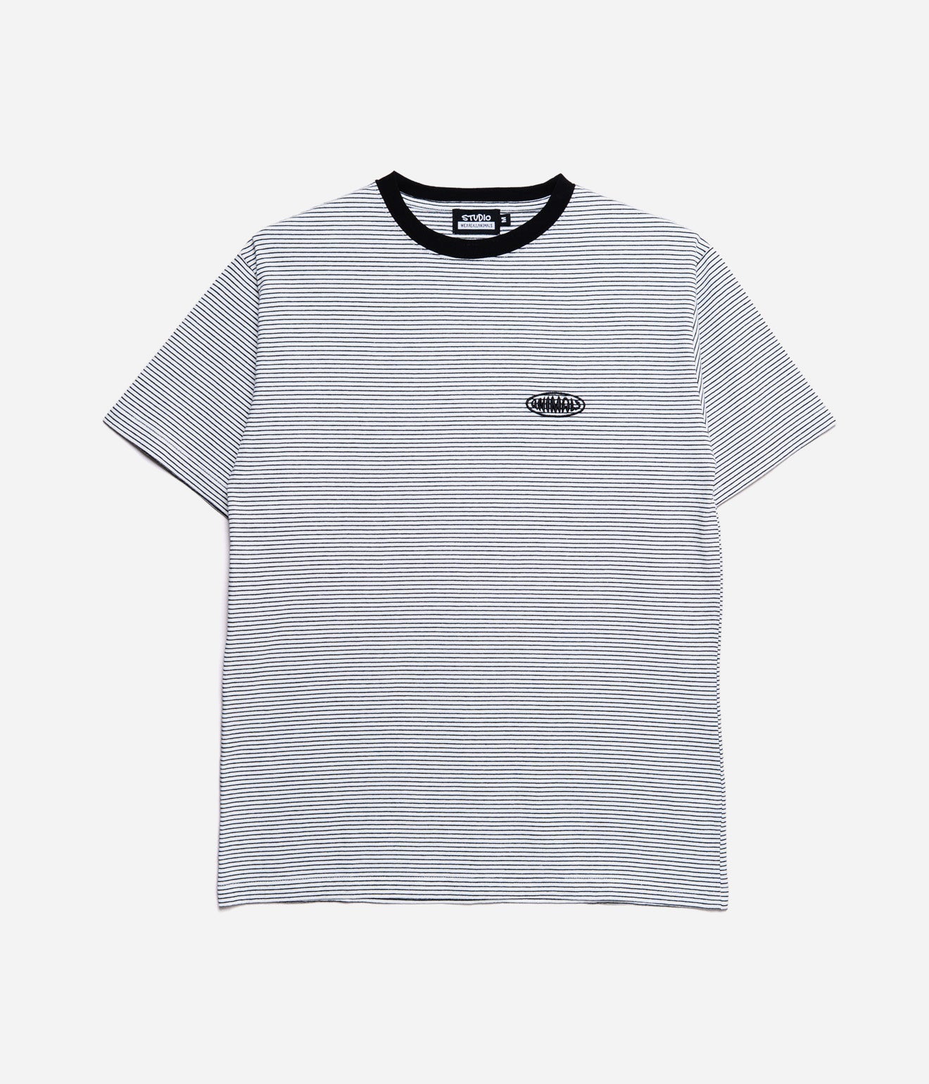 STUDIO WEAREALLANIMALS "Oval Logo STRIPE T - SHIRT " WHITE/BLACK - WEAREALLANIMALS