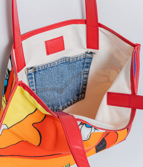 WEAREALLANIMALS UPCYCLE ”Piping Flat Tote -Vintage Smurf Fabric-" #1 - WEAREALLANIMALS