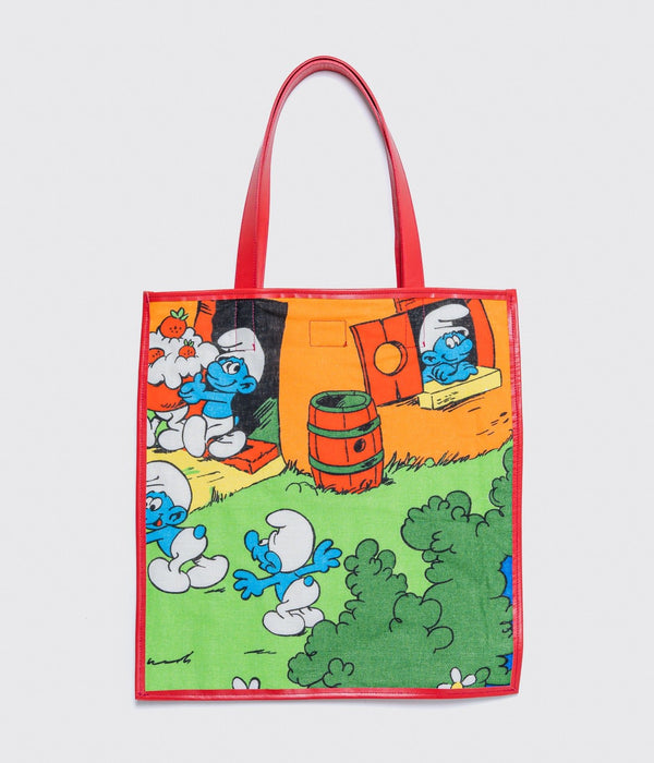 WEAREALLANIMALS UPCYCLE ”Piping Flat Tote -Vintage Smurf Fabric-" #1 - WEAREALLANIMALS