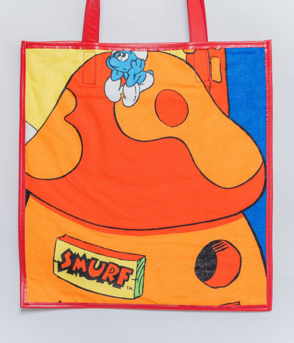 WEAREALLANIMALS UPCYCLE ”Piping Flat Tote -Vintage Smurf Fabric-" #1 - WEAREALLANIMALS