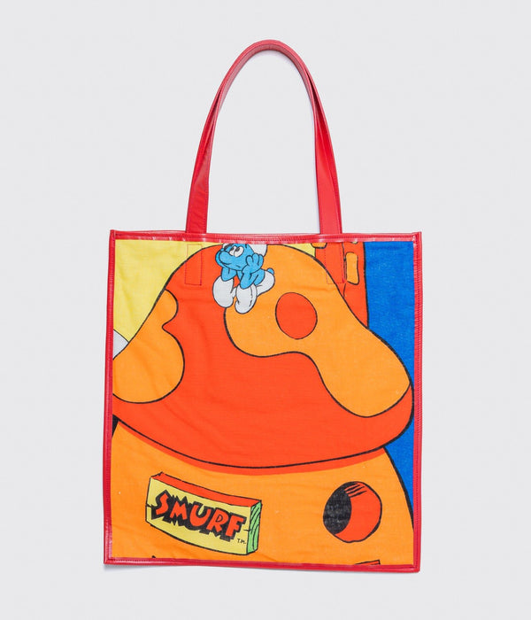 WEAREALLANIMALS UPCYCLE ”Piping Flat Tote -Vintage Smurf Fabric-" #1 - WEAREALLANIMALS