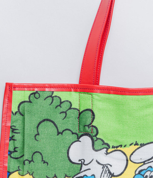 WEAREALLANIMALS UPCYCLE ”Piping Flat Tote -Vintage Smurf Fabric-" #10 - WEAREALLANIMALS