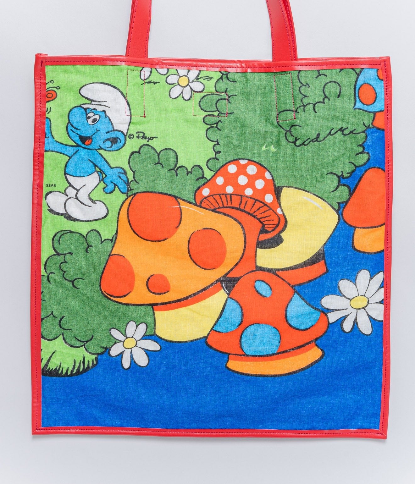 WEAREALLANIMALS UPCYCLE ”Piping Flat Tote -Vintage Smurf Fabric-" #10 - WEAREALLANIMALS