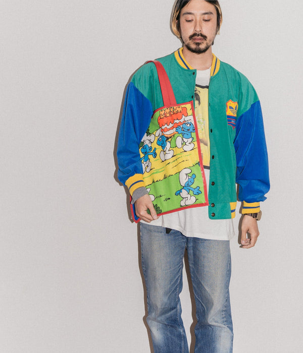 WEAREALLANIMALS UPCYCLE ”Piping Flat Tote -Vintage Smurf Fabric-" #10 - WEAREALLANIMALS