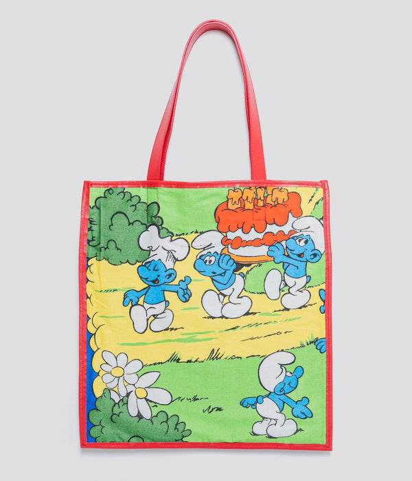 WEAREALLANIMALS UPCYCLE ”Piping Flat Tote -Vintage Smurf Fabric-" #10 - WEAREALLANIMALS