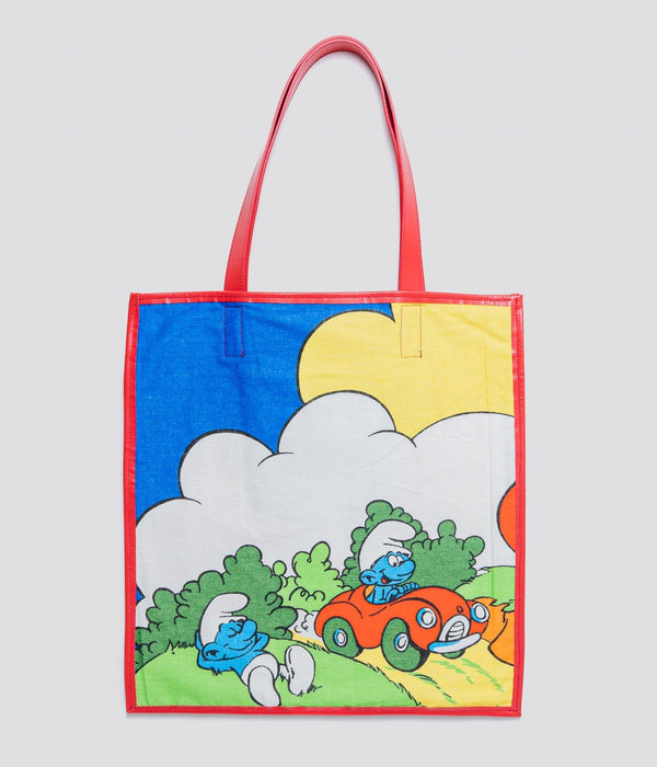 WEAREALLANIMALS UPCYCLE ”Piping Flat Tote -Vintage Smurf Fabric-" #11 - WEAREALLANIMALS