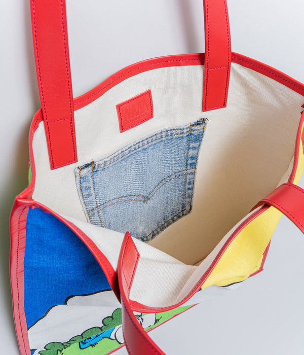 WEAREALLANIMALS UPCYCLE ”Piping Flat Tote -Vintage Smurf Fabric-" #11 - WEAREALLANIMALS
