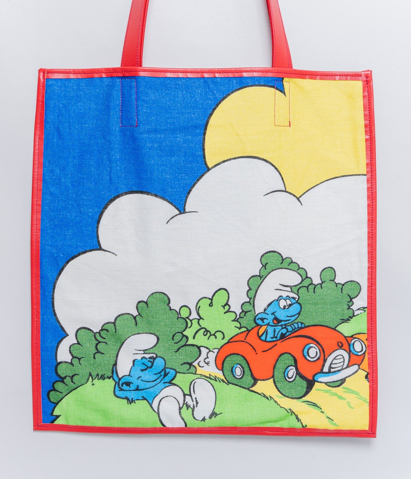 WEAREALLANIMALS UPCYCLE ”Piping Flat Tote -Vintage Smurf Fabric-" #12 - WEAREALLANIMALS