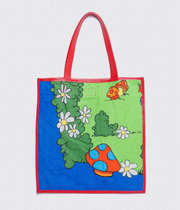 WEAREALLANIMALS UPCYCLE ”Piping Flat Tote -Vintage Smurf Fabric-" #3 - WEAREALLANIMALS