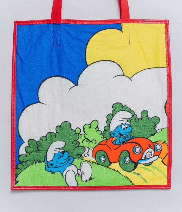 WEAREALLANIMALS UPCYCLE ”Piping Flat Tote -Vintage Smurf Fabric-" #3 - WEAREALLANIMALS