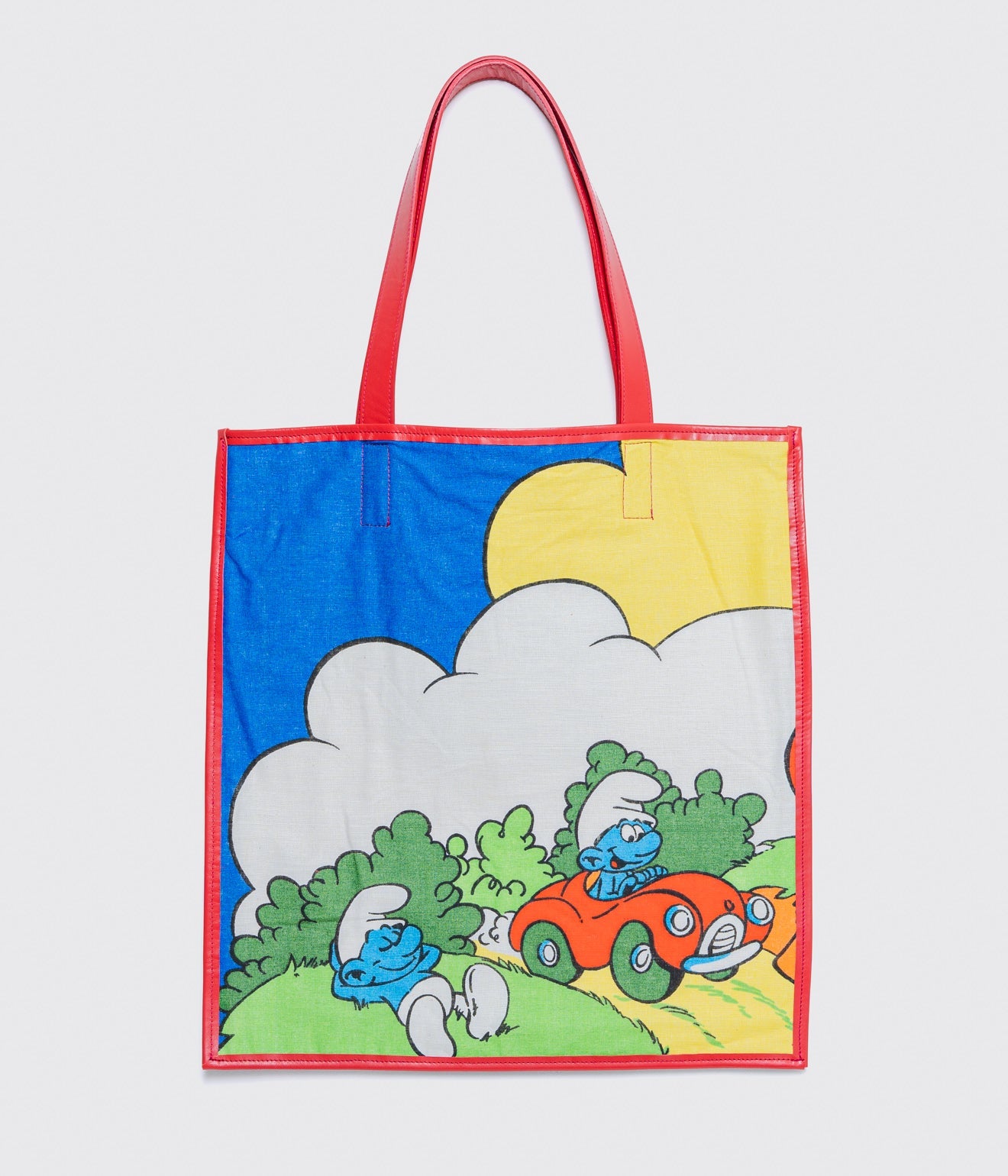 WEAREALLANIMALS UPCYCLE ”Piping Flat Tote -Vintage Smurf Fabric-" #3 - WEAREALLANIMALS