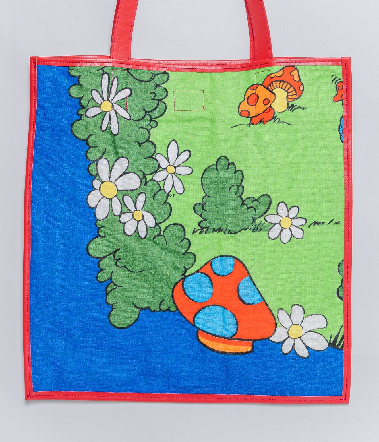 WEAREALLANIMALS UPCYCLE ”Piping Flat Tote -Vintage Smurf Fabric-" #3 - WEAREALLANIMALS