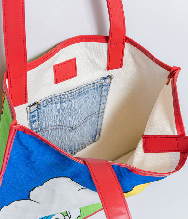 WEAREALLANIMALS UPCYCLE ”Piping Flat Tote -Vintage Smurf Fabric-" #3 - WEAREALLANIMALS