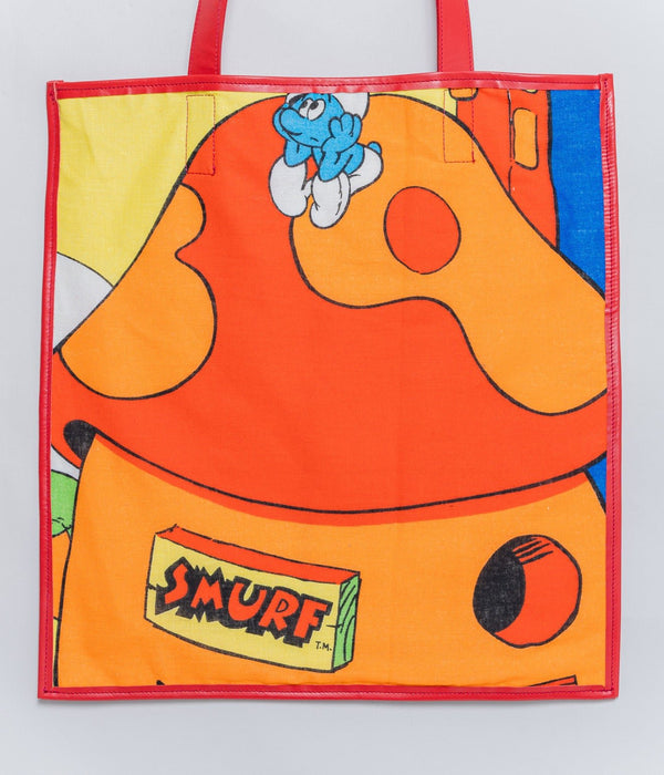 WEAREALLANIMALS UPCYCLE ”Piping Flat Tote -Vintage Smurf Fabric-" #4 - WEAREALLANIMALS