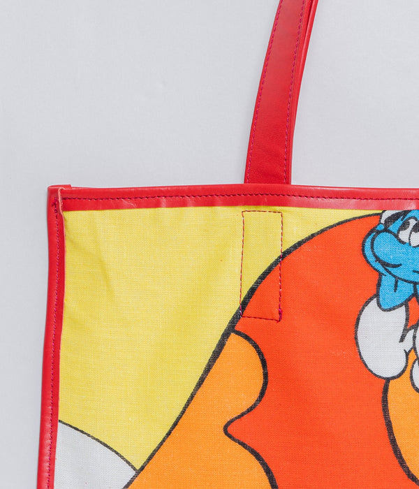 WEAREALLANIMALS UPCYCLE ”Piping Flat Tote -Vintage Smurf Fabric-" #4 - WEAREALLANIMALS