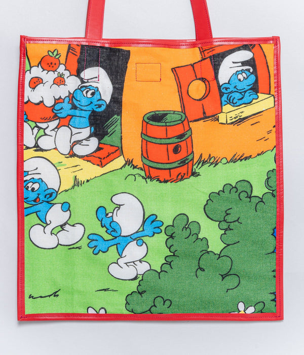 WEAREALLANIMALS UPCYCLE ”Piping Flat Tote -Vintage Smurf Fabric-" #4 - WEAREALLANIMALS